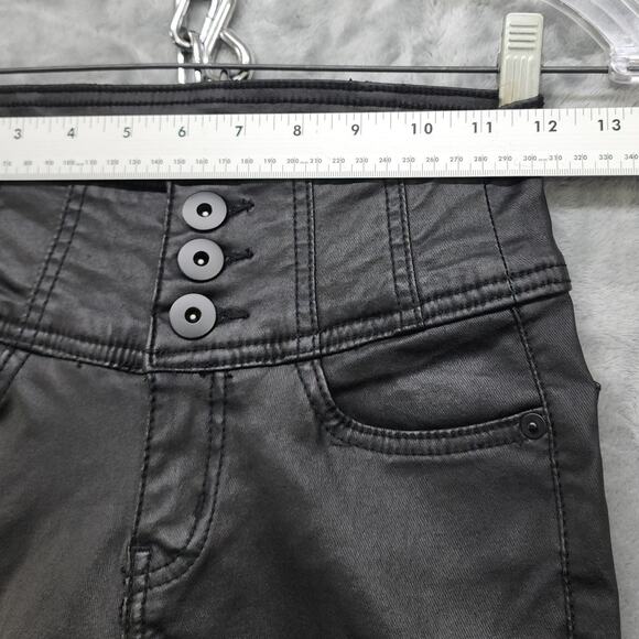 No Boundaries Pant Womens 5 Juniors Black Faux Leather 3-Button High Rise Skinny - Picture 9 of 13